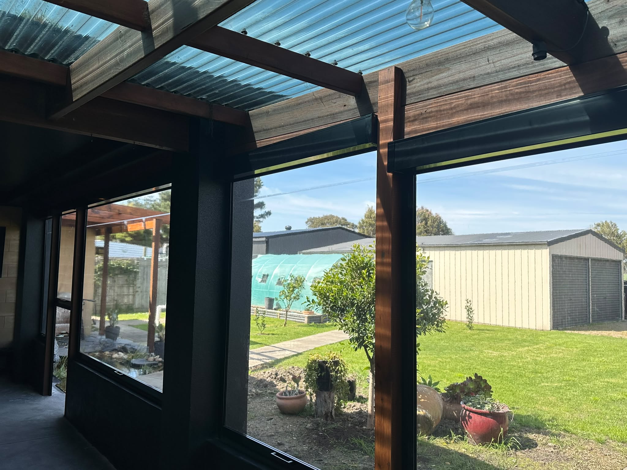 Outdoor blinds providing shade and privacy