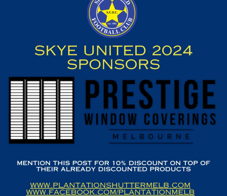 Skye United would like to welcome back Prestige Window Coverings as a sponsor for the 2024 seaso